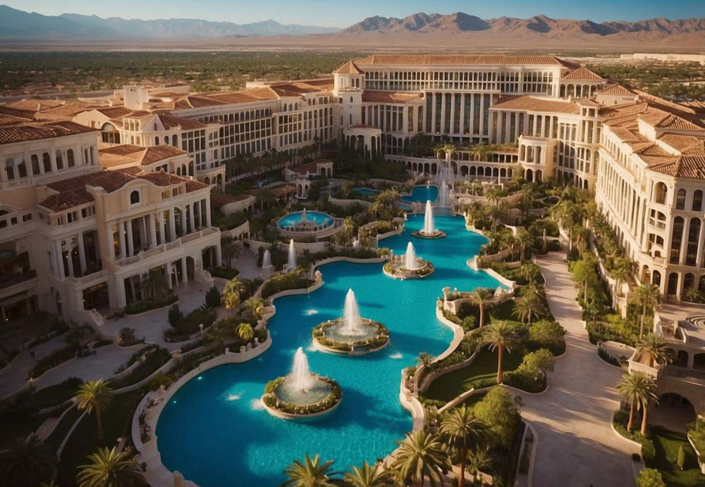 The grand Palazzo at The Venetian, surrounded by lush gardens and fountains, stands as one of the top 10 best resort hotels in Las Vegas