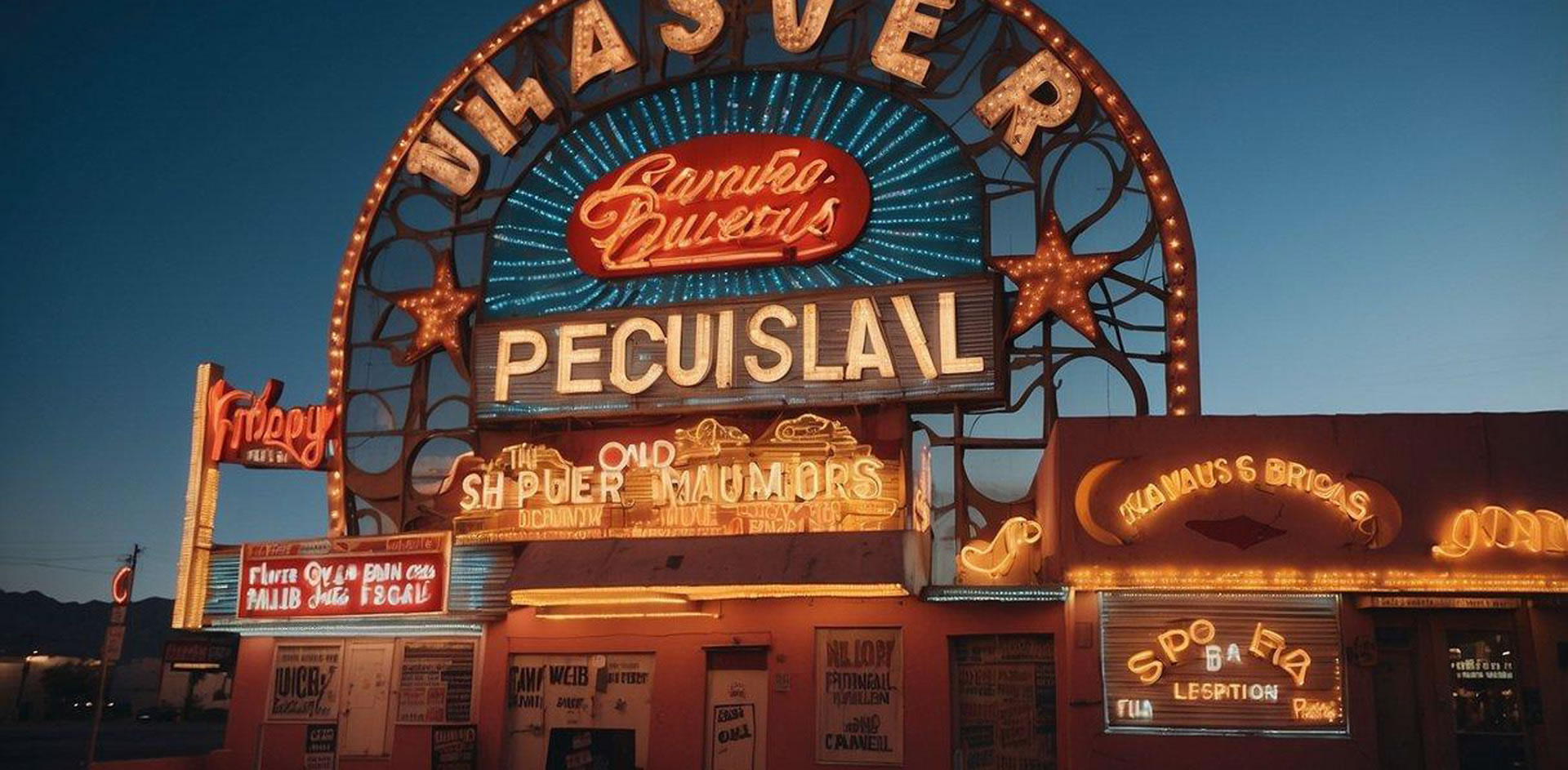 The Neon Museum glows with vibrant, vintage signs against the night sky in Las Vegas